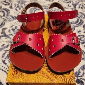 Sun-San Saltwater Sandals, red leather, sz 9